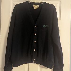 Vintage 1970s Izod Golf Cardigan Sweater Navy Blue Ribbed Long Sleeve Medium